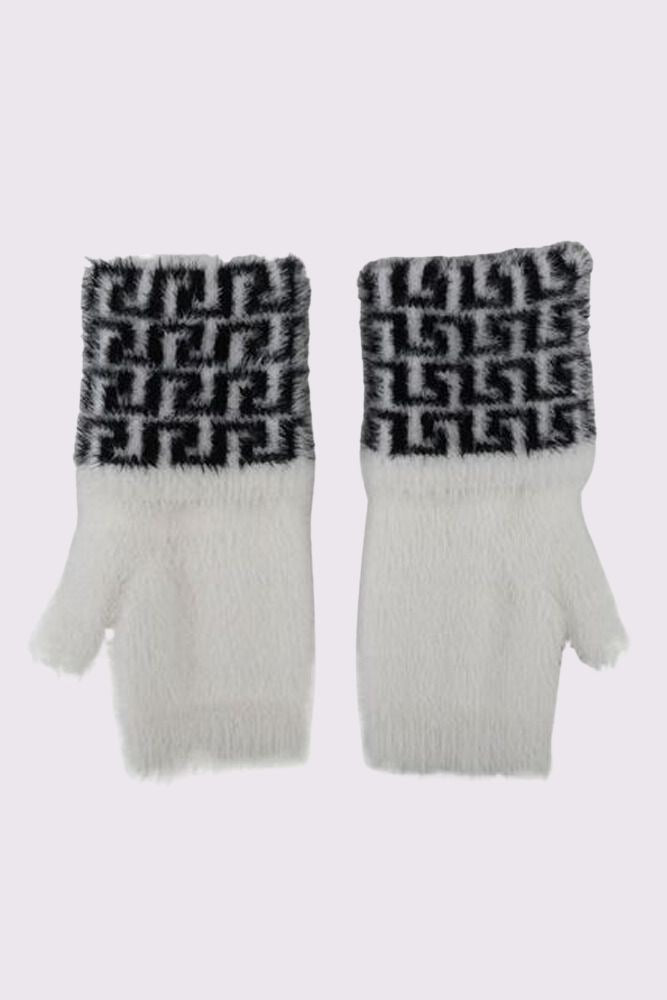 Fur Dog Tooth Print Fingerless Gloves