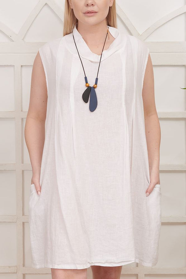 Plain Necklace Linen Dress