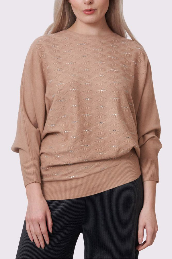 Diamante Pattern Oversized Stretch Knit Jumper