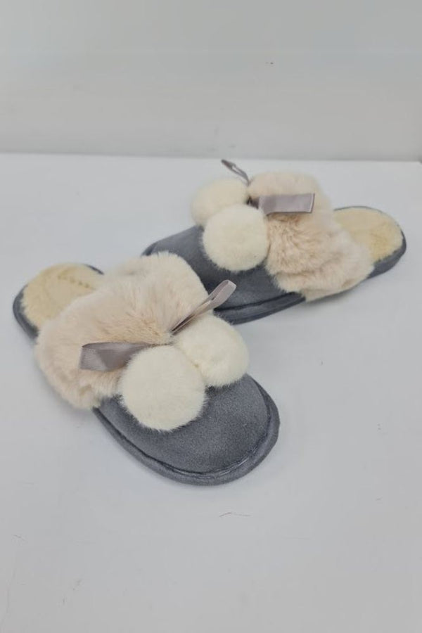 Faux Fur Pom Pom Comfy Mules Slipper