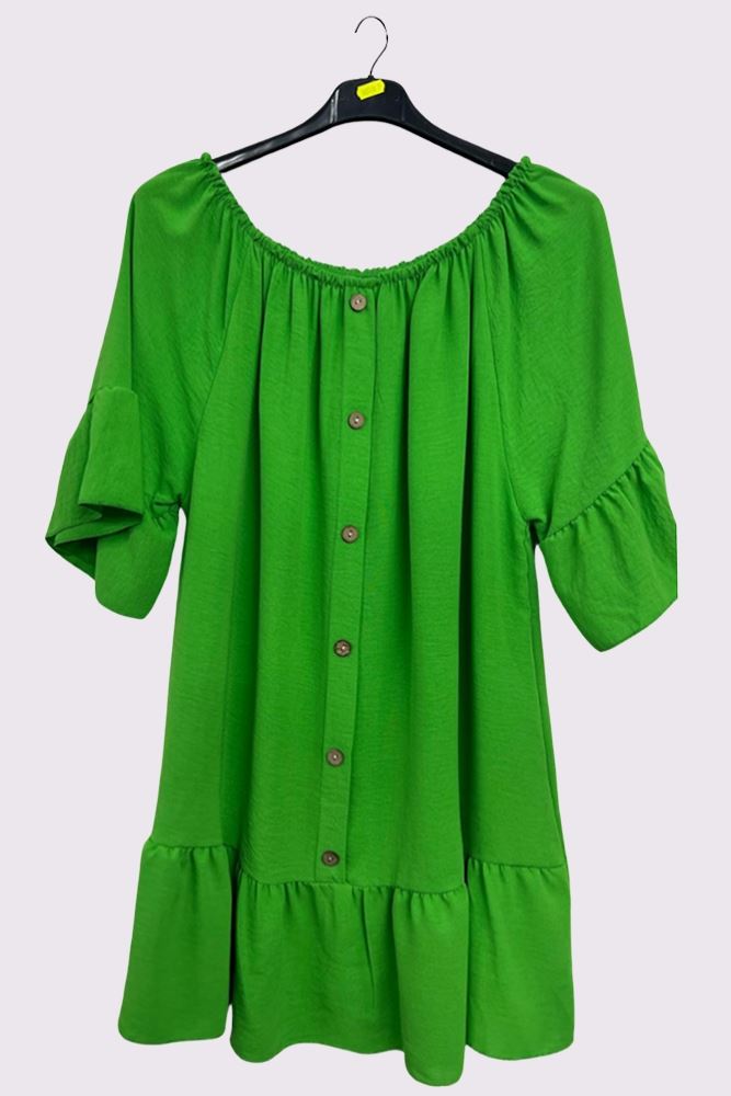 Plain Button Details Ruffle Hem Top