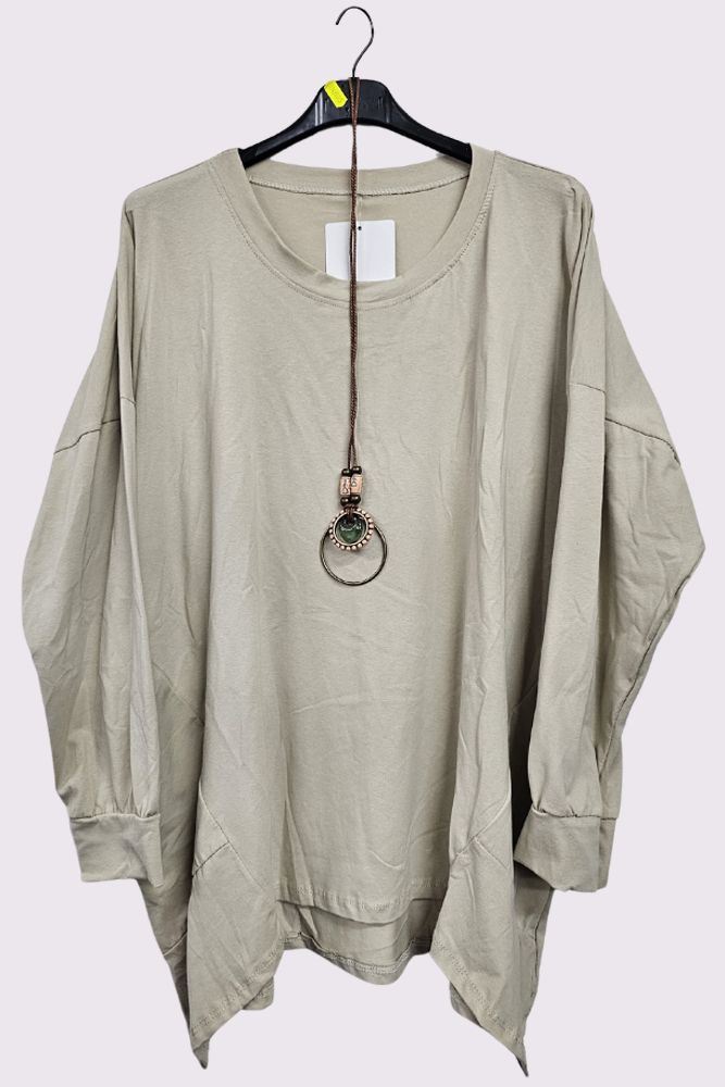 Asymmetric Hem Side Panel Necklace Cotton Top