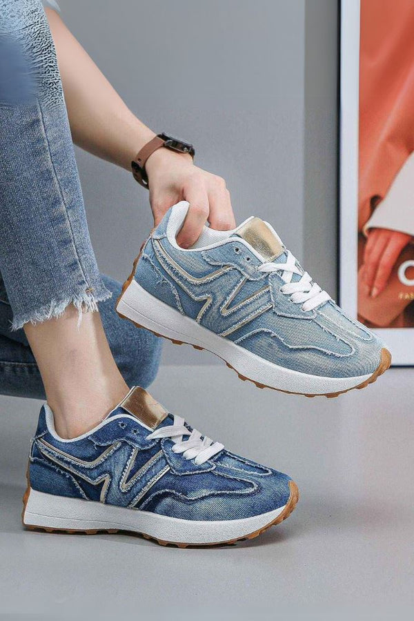 Lace Up Denim Platfrom Sneakers