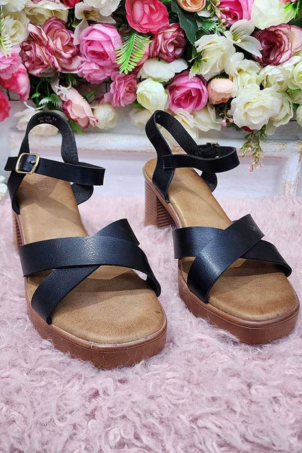 Buckle Strap Block Heel Sandal