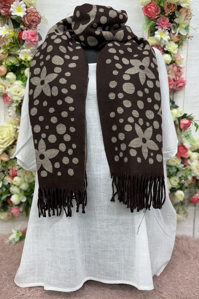 Polka Dot Floral Print Soft Feel Tassel Scarves