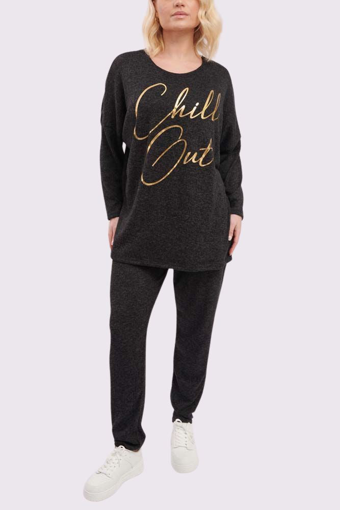 Italian Gold Foil Print Chill Out Logo Loungewear Set