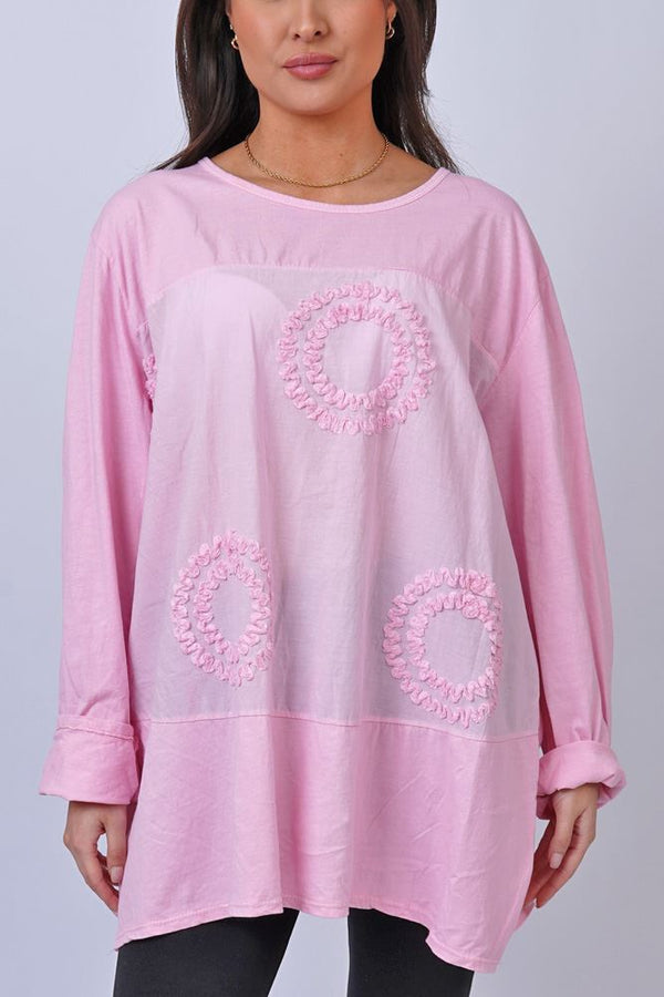 Circle Applique Pattern Cotton Top