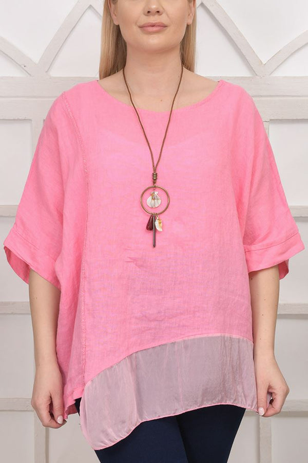 Plain With Necklace Linen Top