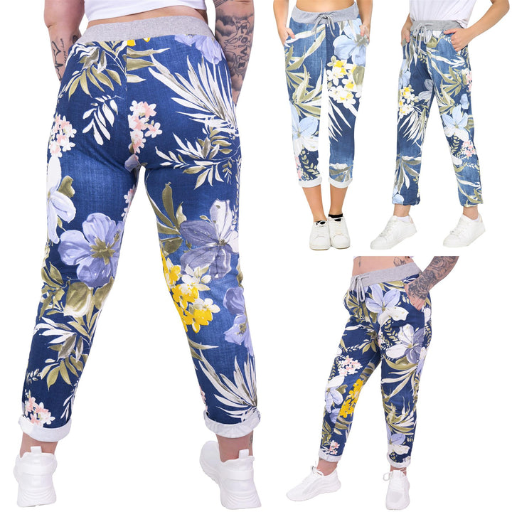 Tropical Floral Print Drawstring Trouser