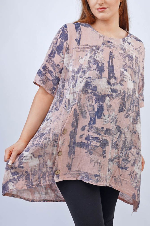 Brush Stroke Print Side Button Detail Top