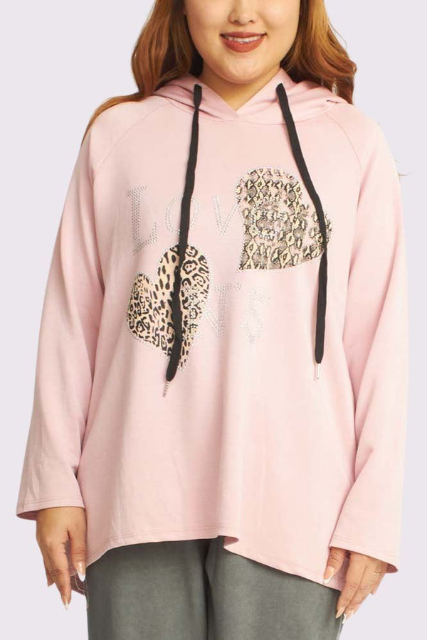 Leopard Snake Diamante Love N5 Pattern Hooded Top