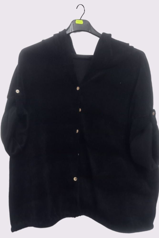 Corduroy Pattern Button Fastening String Hem Jacket