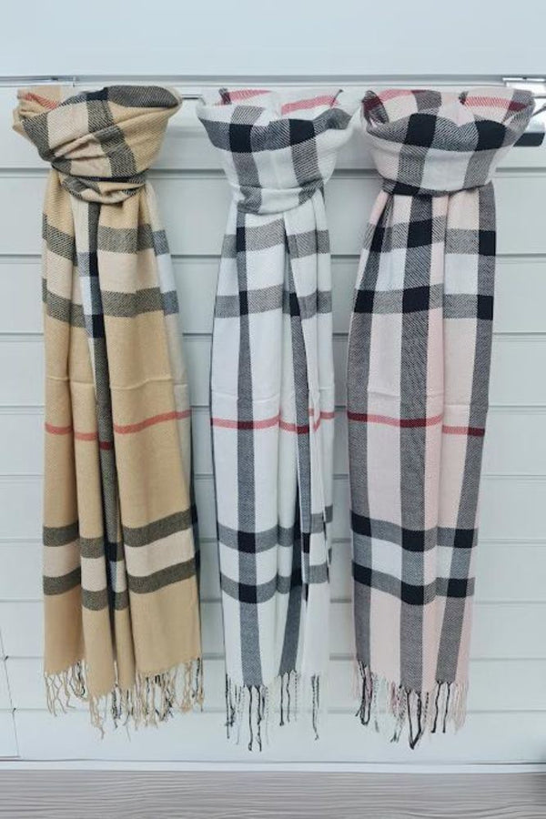 Check Print Soft Feel Tassel Scarves