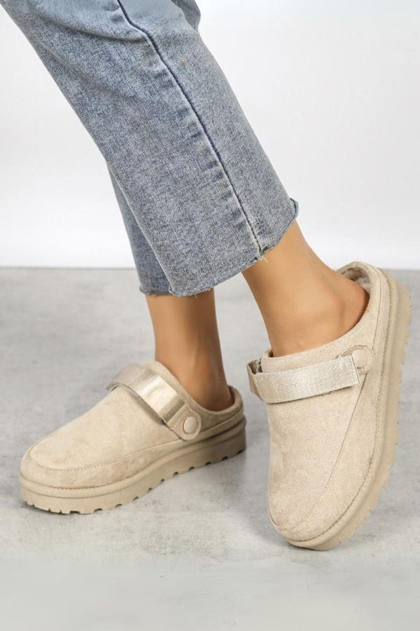 Suede Adjustable Strap Mules Slipper