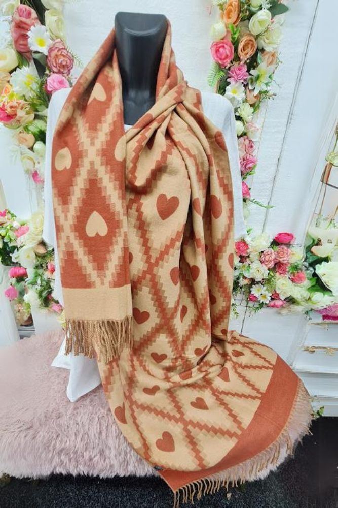 Geometric Love Heart Pattern Soft Feel Tassel Scarves