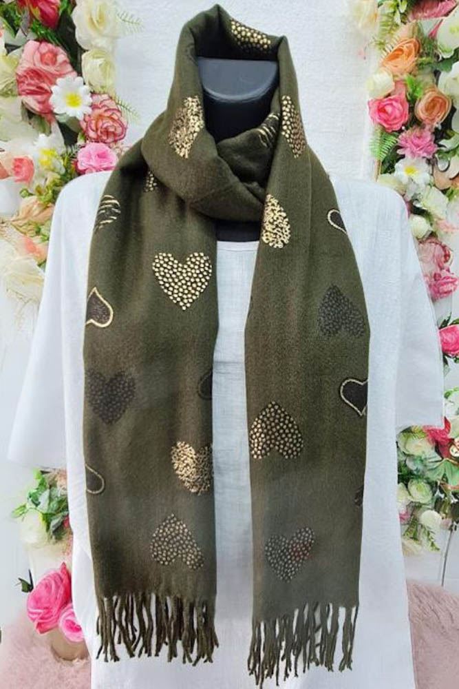 Foil Heart Print Tassel Scarves