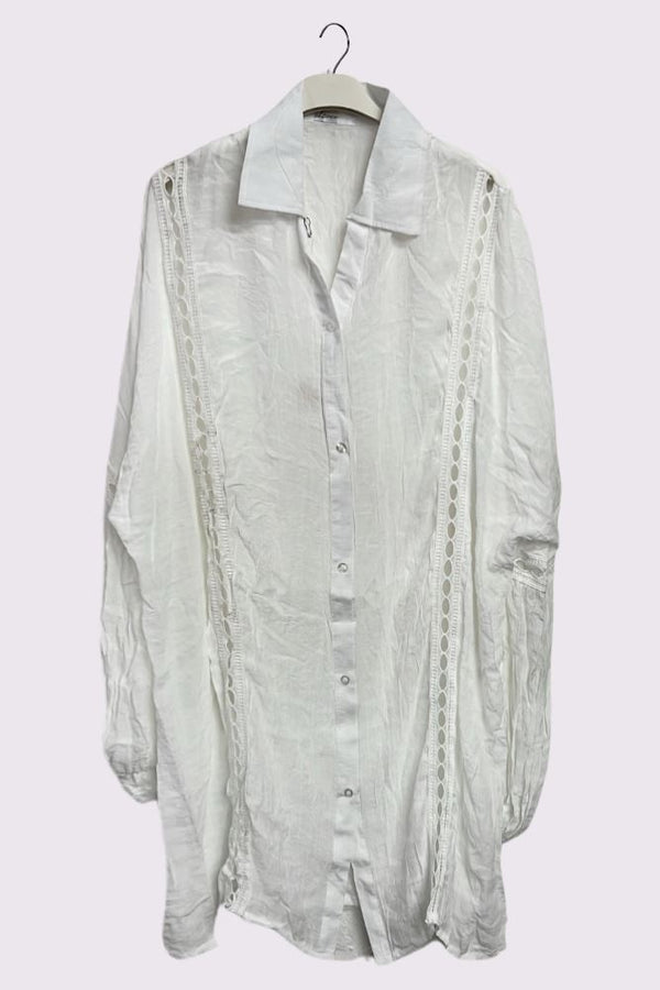 Plain Lace Detail Button Fastening Shirt