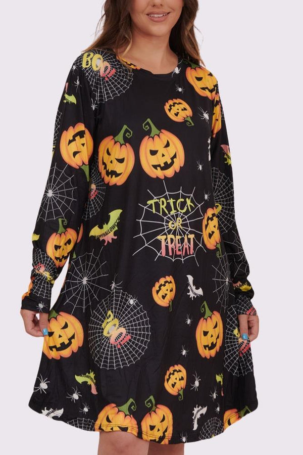 Trick & Treat Pumpkin Print Halloween Dress