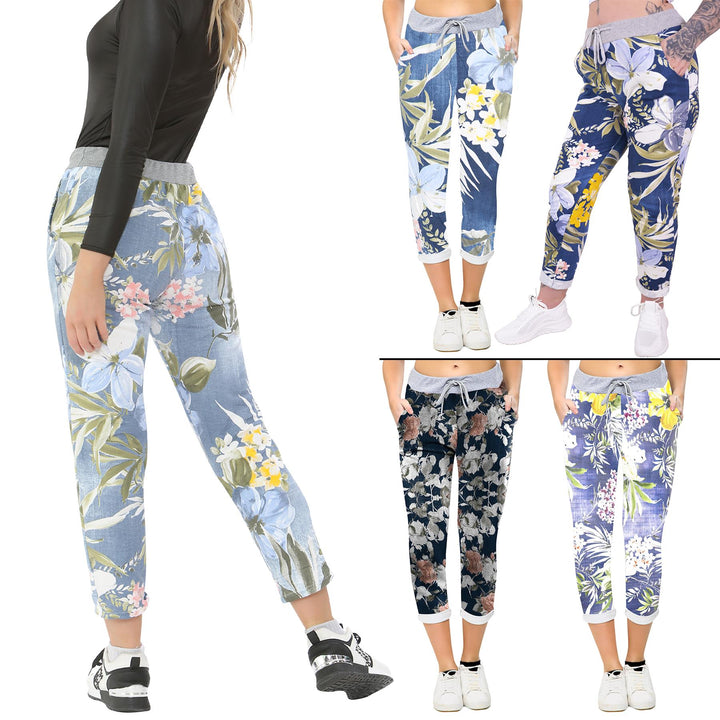 Tropical Floral Print Drawstring Trouser