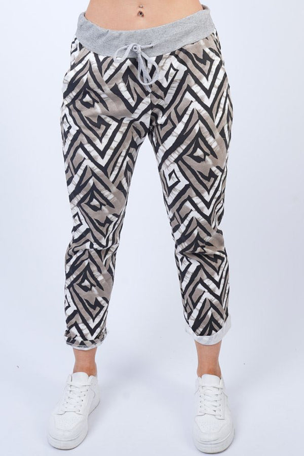 Aztec Print Pockets Cotton Jogging Bottom