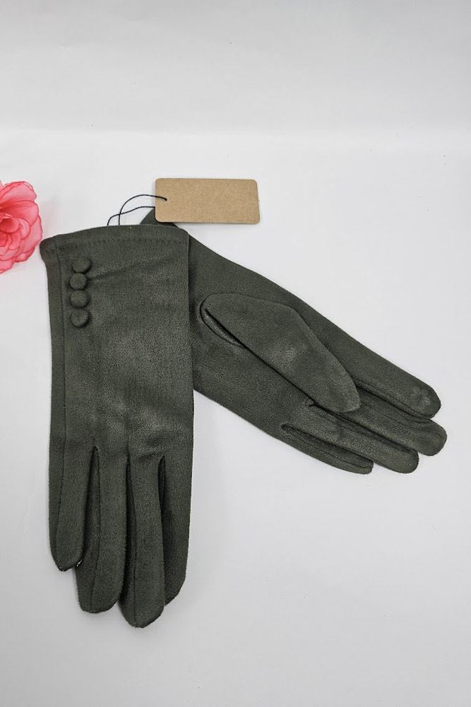 Soft Feel Button Detail Hem Gloves