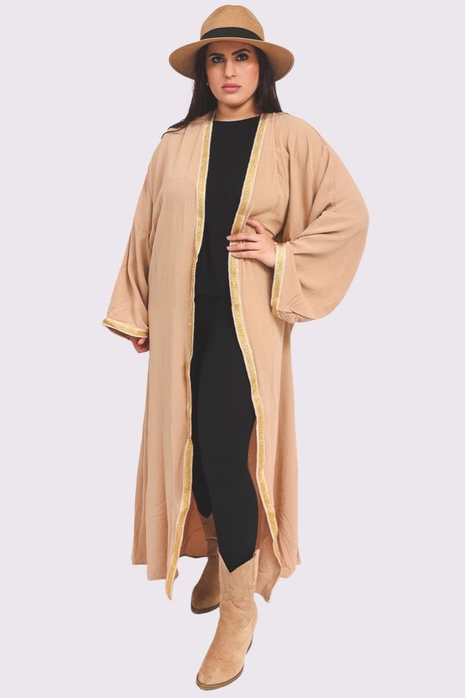 Plain Open Front Lace Trim Details Abaya