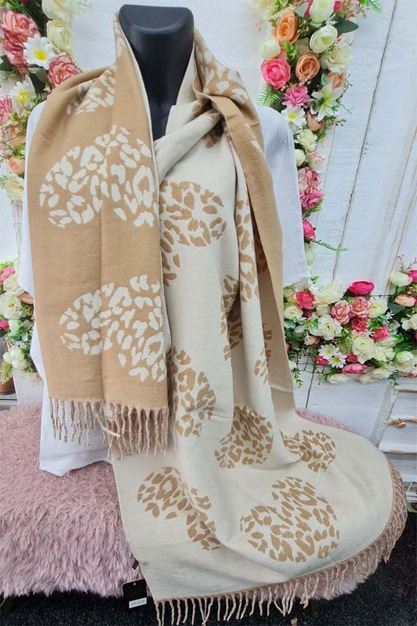 Leopard Heart Print Tassel Scarves