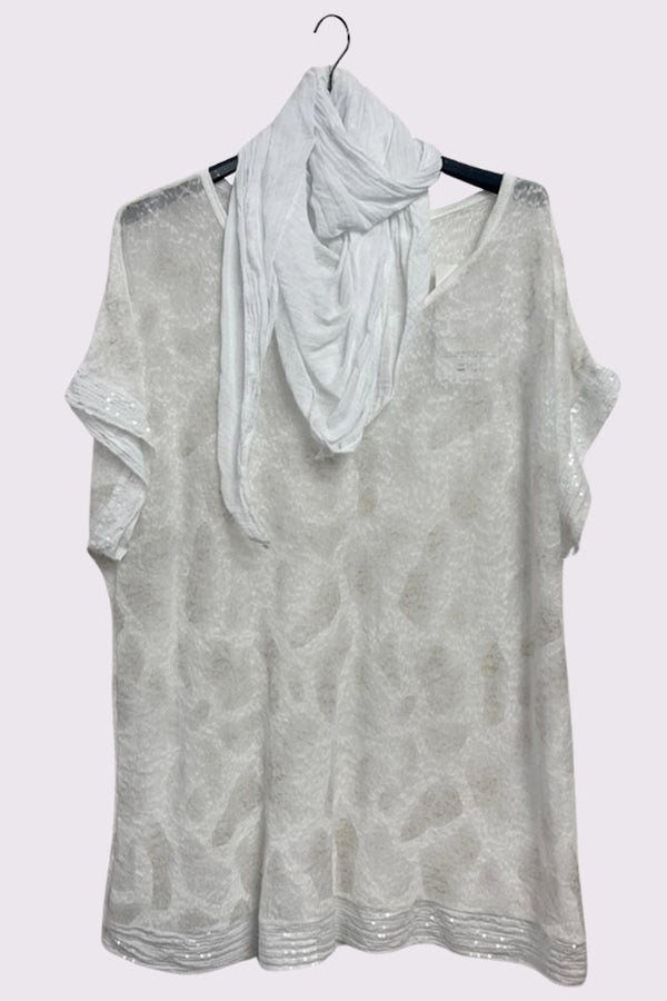 Giraffe Print Sequin Detail Hem With Scarf Box Top