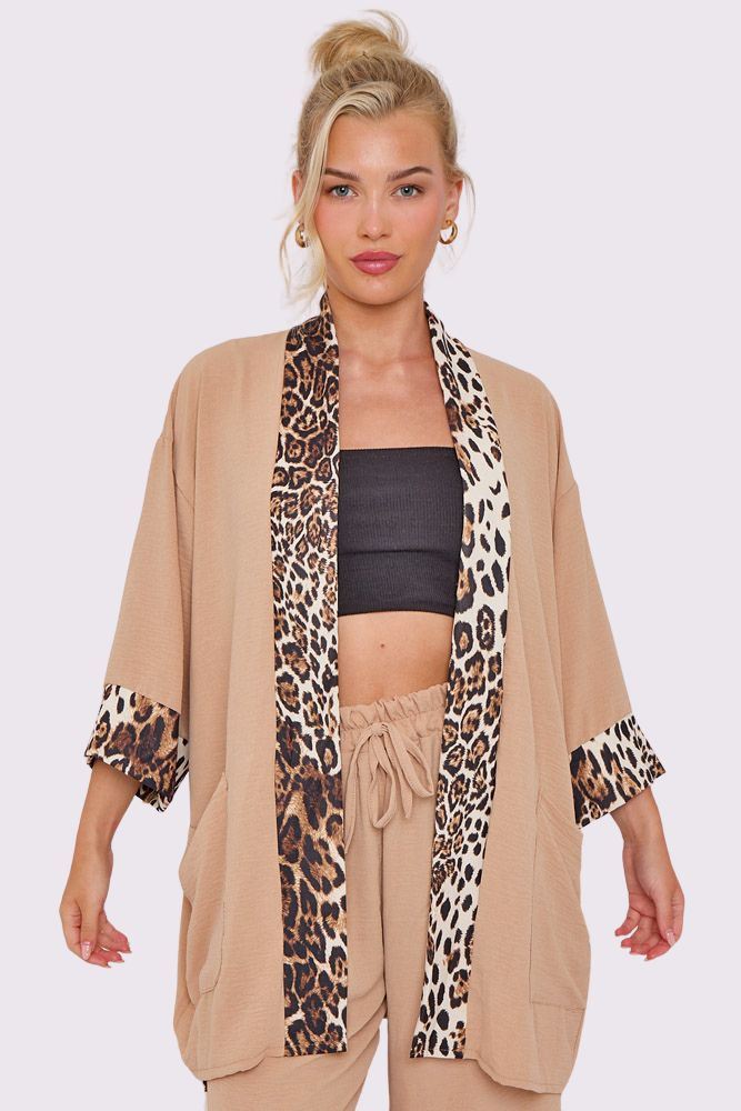 Leopard Print Open Front Pockets Cardigan