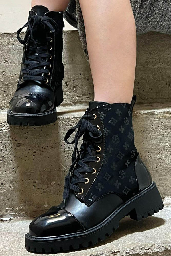 Lace Up Synthetic Ankle High Boot