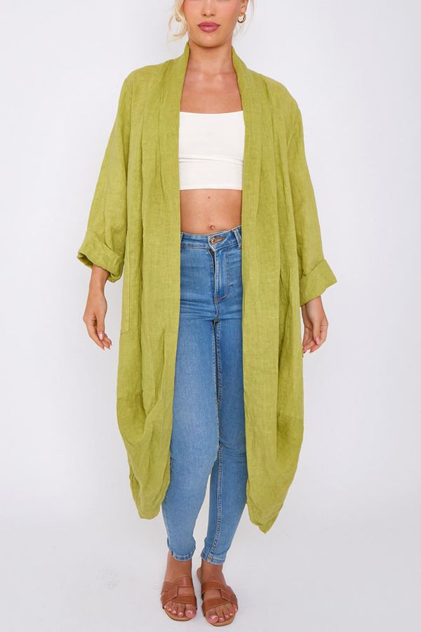 Plain Open Front Pockets Cardigan