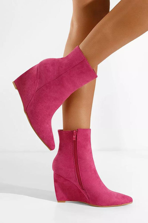 Suede Zip Fastening Wedge Boot