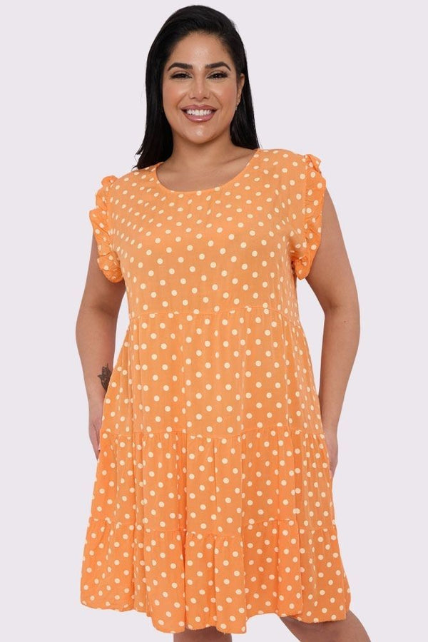 Polka Dot Print Tiered Flared Dress