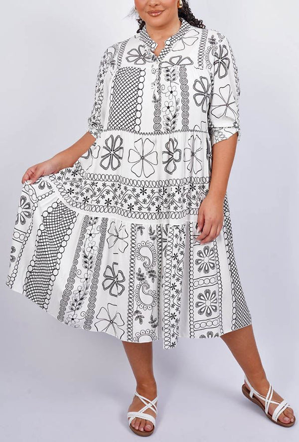 Abstract Paisley Flower Print Tiered Dress