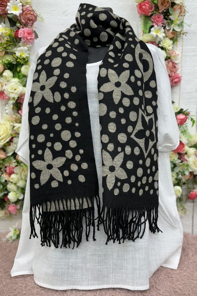 Polka Dot Floral Print Soft Feel Tassel Scarves