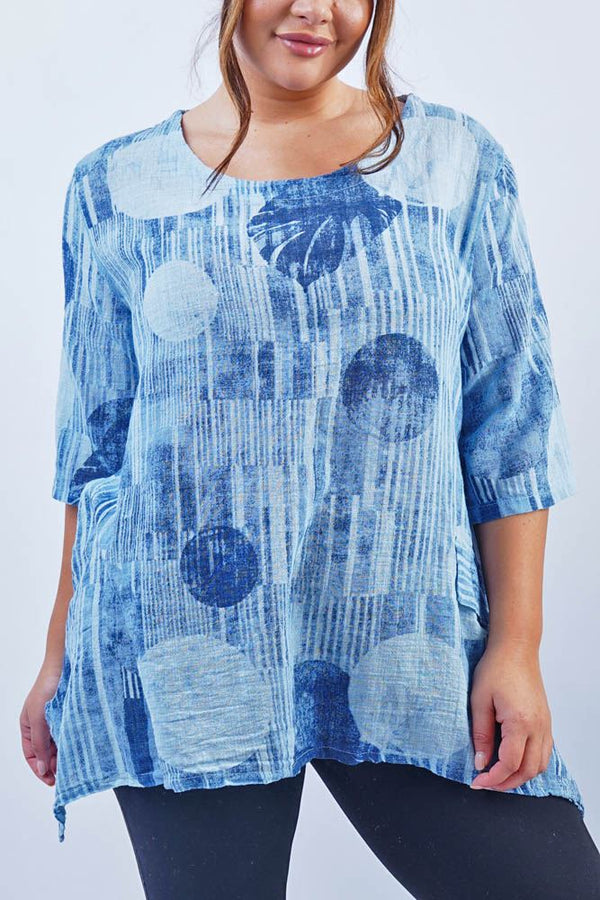 Textured Print Hanky Hem Cotton Top