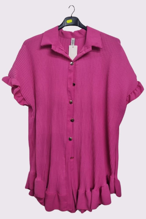 Corduroy Ruffle Hem Button Closing Shirt