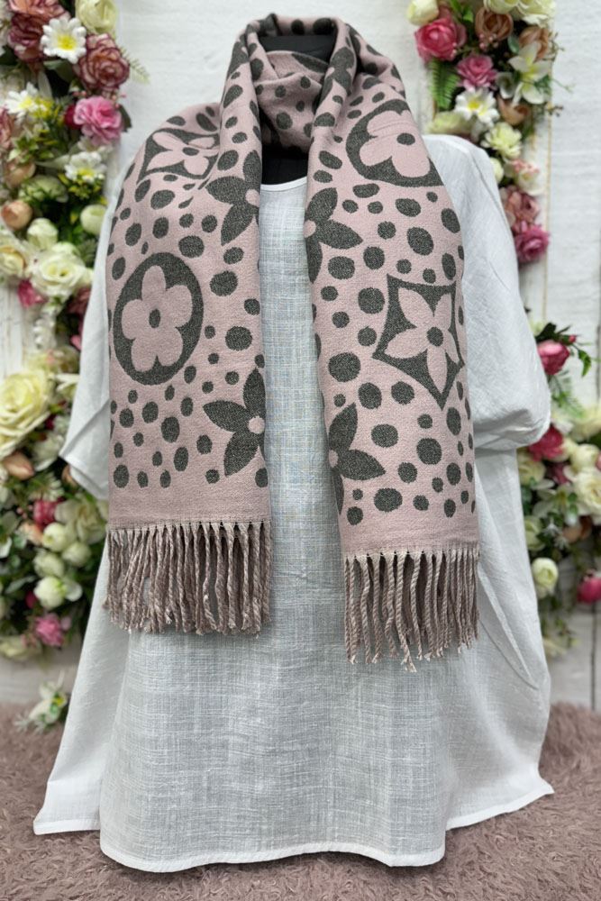 Polka Dot Floral Print Soft Feel Tassel Scarves