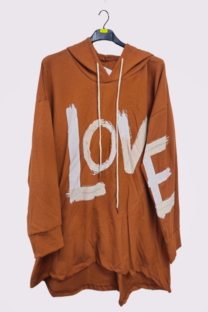 Love Graphic Hoodstring Hooded Top