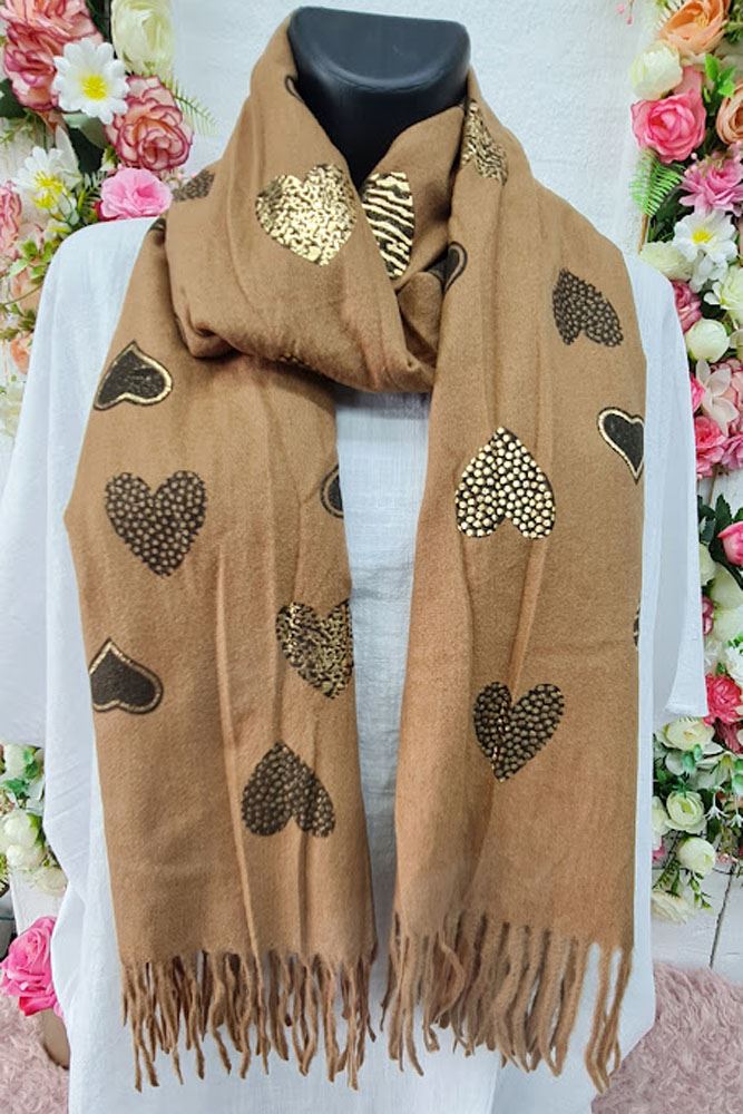 Foil Heart Print Tassel Scarves