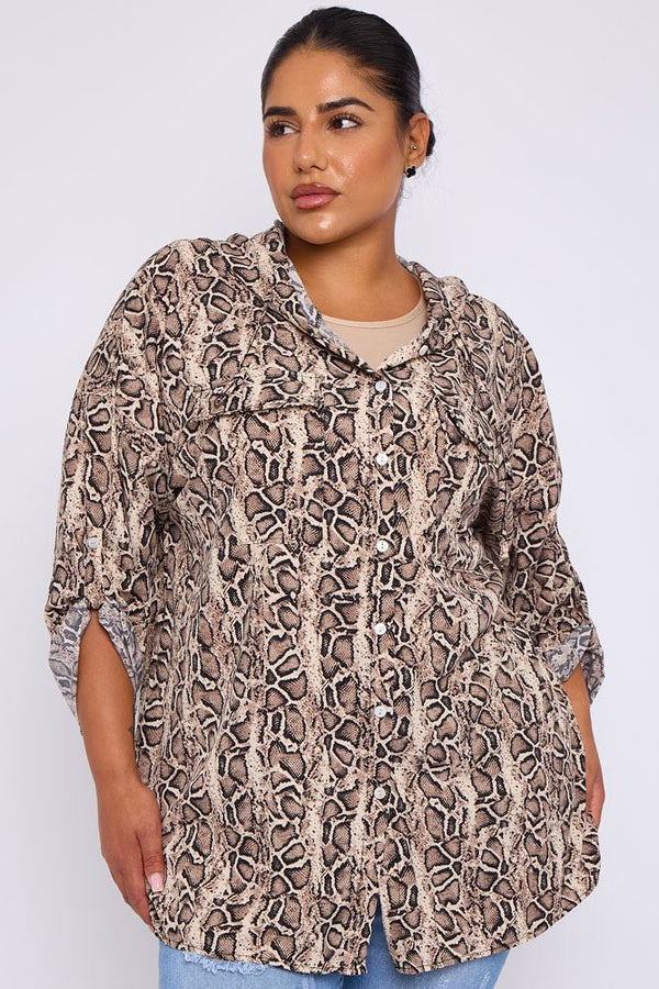 Leopard Print Drawstring Hooded Shirt