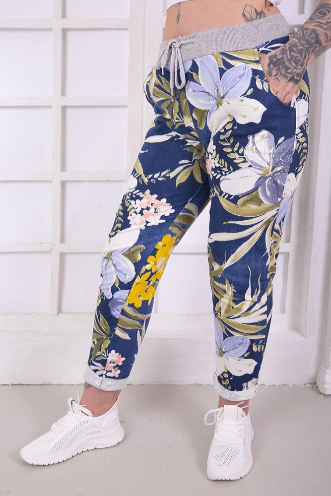 Tropical Floral Print Drawstring Trouser