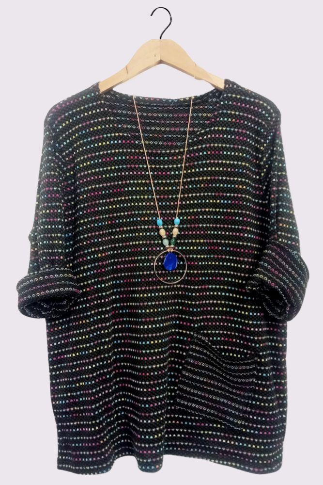 Multicolour Stitch Oversized Pockets Necklace Top