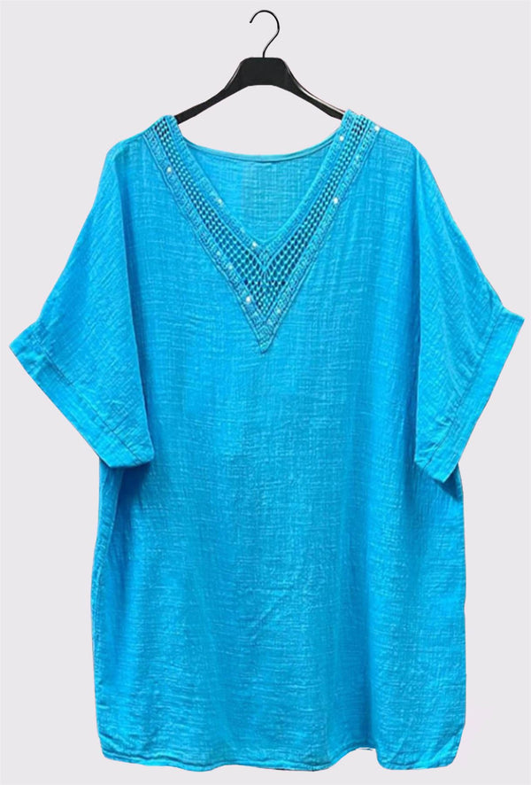 Plain Sequin Neckline Cotton Top