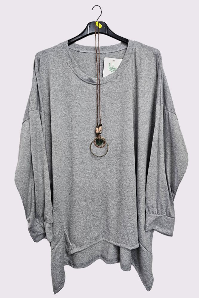 Asymmetric Hem Side Panel Necklace Cotton Top