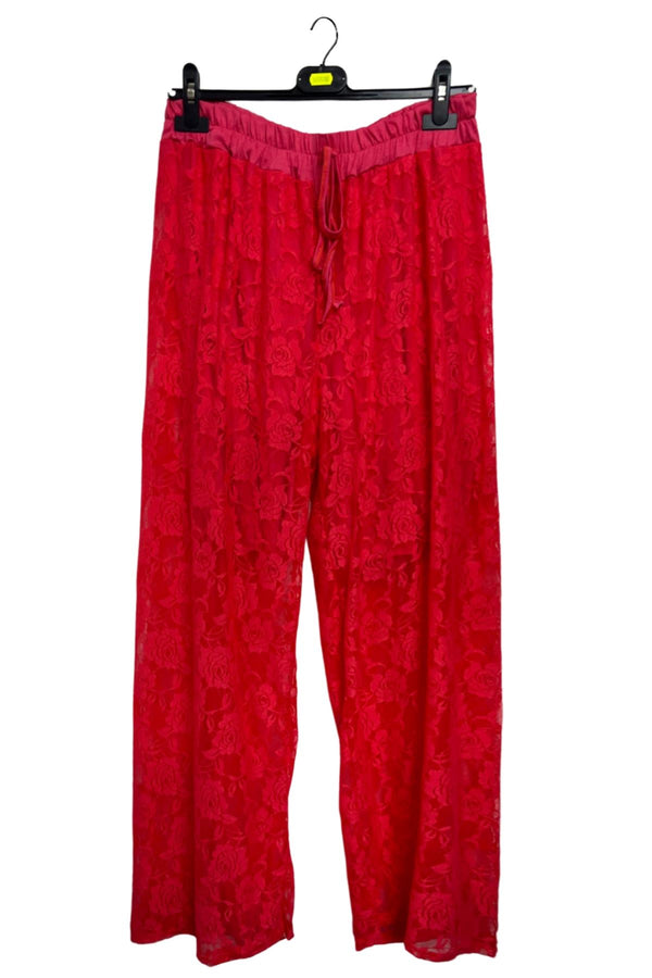 Floral Lace Pattern Drawstring Waistband Trousers