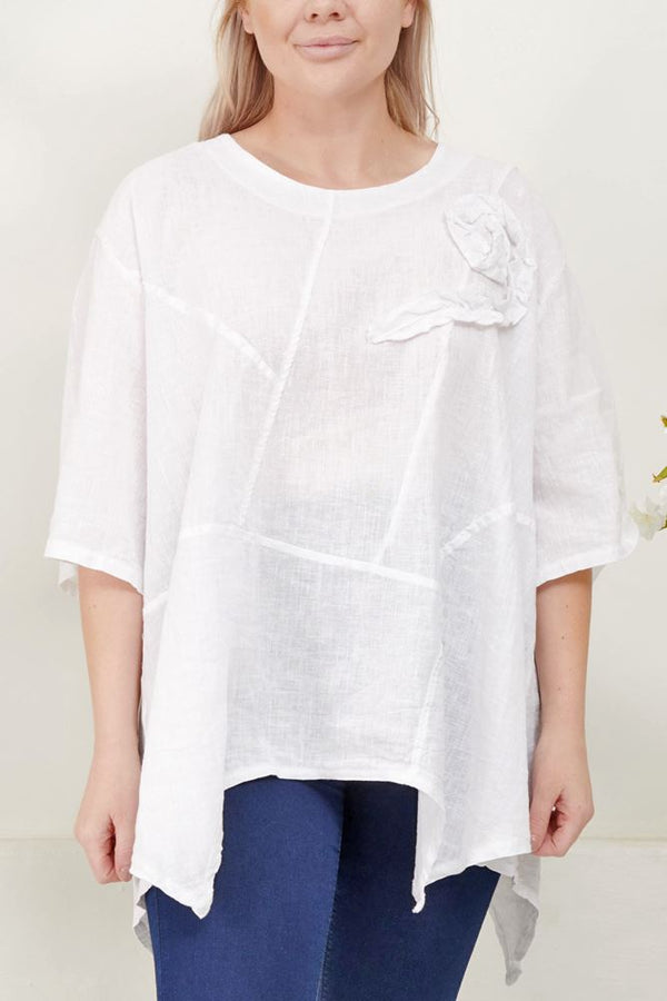 Spiral Patch Work Hankey Hem Linen Top