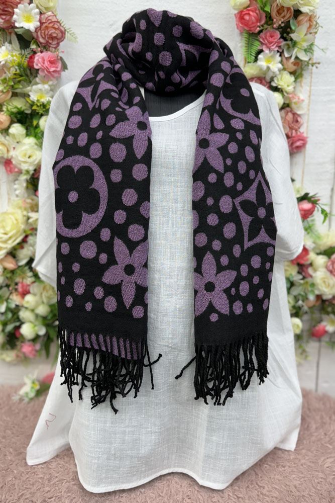 Polka Dot Floral Print Soft Feel Tassel Scarves