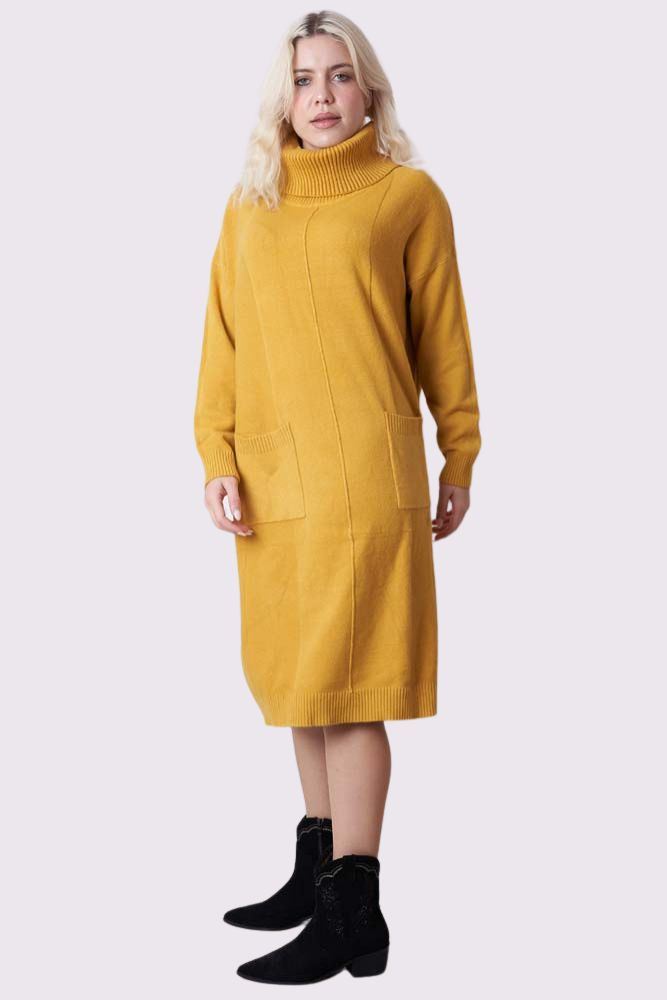 Soft Knit Pocket Ribbed Cuffed Hem Oversized Dress