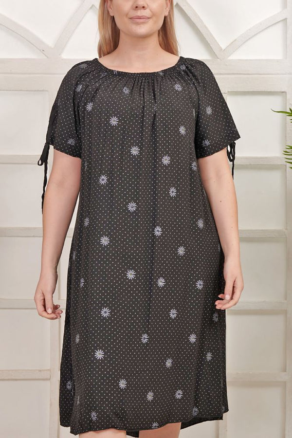 Polka Dot Floral Print Viscose Dress